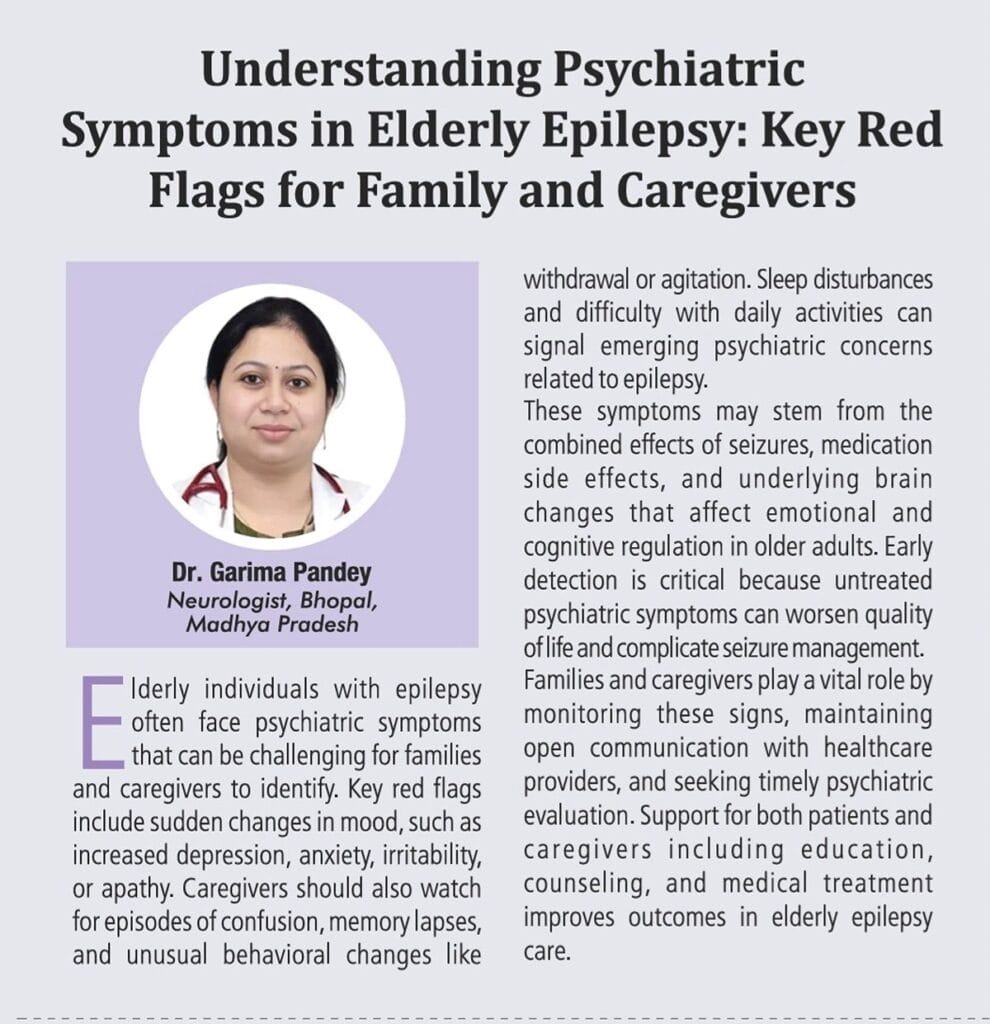 Medical article publication by Dr. Garima Pandey on understanding psychiatric symptoms in elderly epilepsy