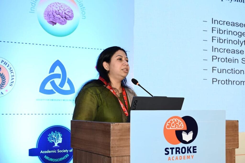 Dr. Garima Pandey giving a keynote speech at Stroke Academy conference